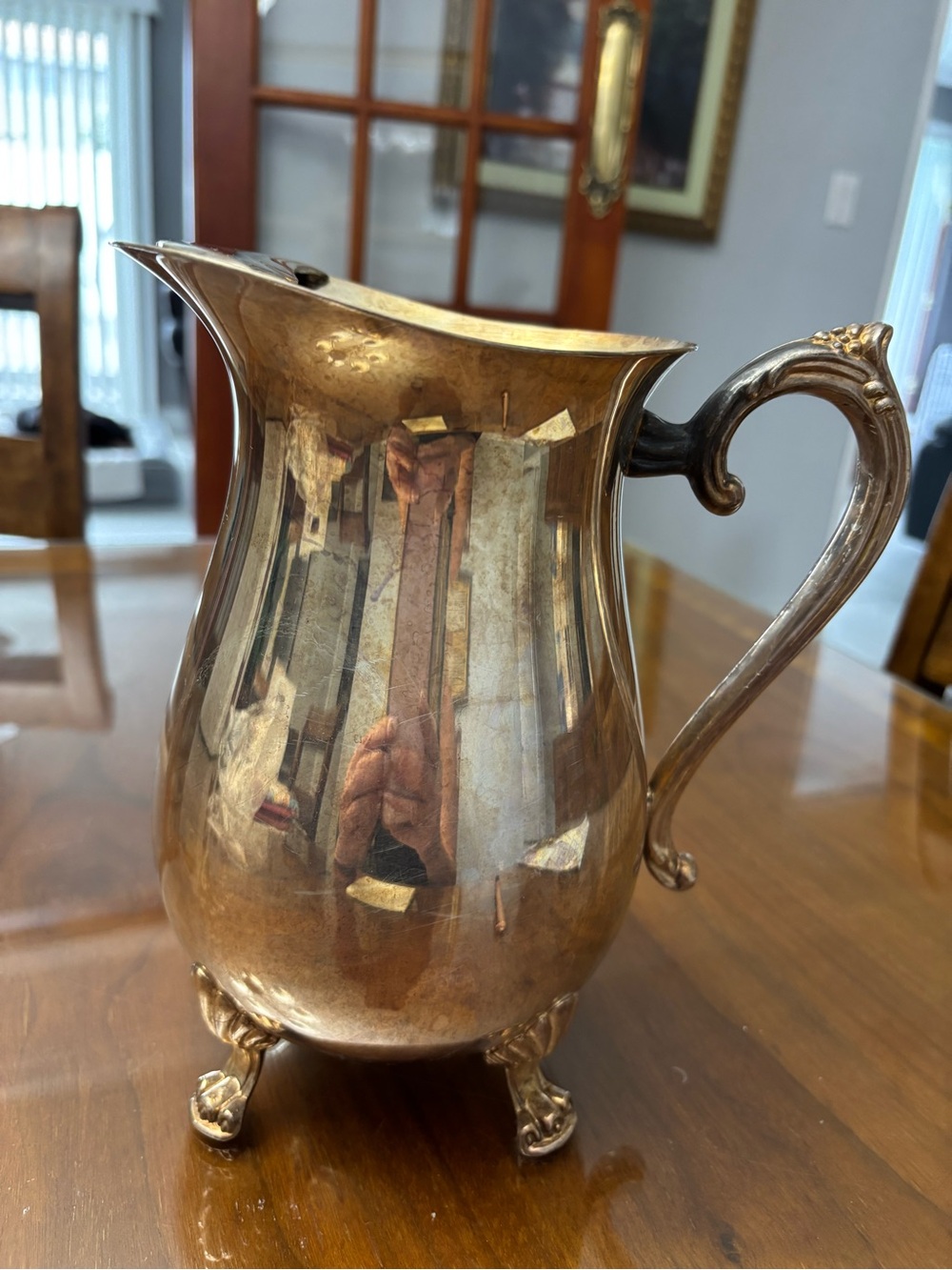 Silver-Plated Footed water Pitcher - Elegant Curved Handle